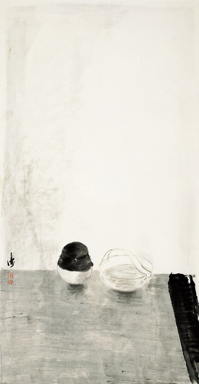 谢海-古董烟缸-墨笔纸本138cm×69cm-2012年